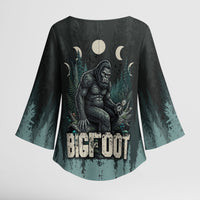 Bigfoot Wilderness Solitude Kimono Sleeve Blouse Cryptid Forest Graphic In Distressed Vintage Style