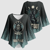 Bigfoot Wilderness Solitude Kimono Sleeve Blouse Cryptid Forest Graphic In Distressed Vintage Style