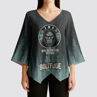 Bigfoot Wilderness Solitude Kimono Sleeve Blouse Cryptid Forest Graphic In Distressed Vintage Style