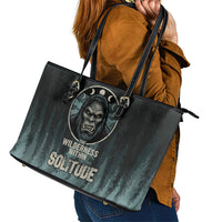 Bigfoot Wilderness Solitude Leather Tote Bag Cryptid Forest Graphic In Distressed Vintage Style