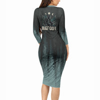 Bigfoot Wilderness Solitude Long Sleeve Bodycon Dress Cryptid Forest Graphic In Distressed Vintage Style