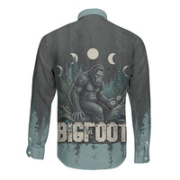 Bigfoot Wilderness Solitude Long Sleeve Button Shirt Cryptid Forest Graphic In Distressed Vintage Style