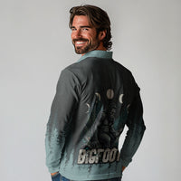 Bigfoot Wilderness Solitude Long Sleeve Polo Shirt Cryptid Forest Graphic In Distressed Vintage Style