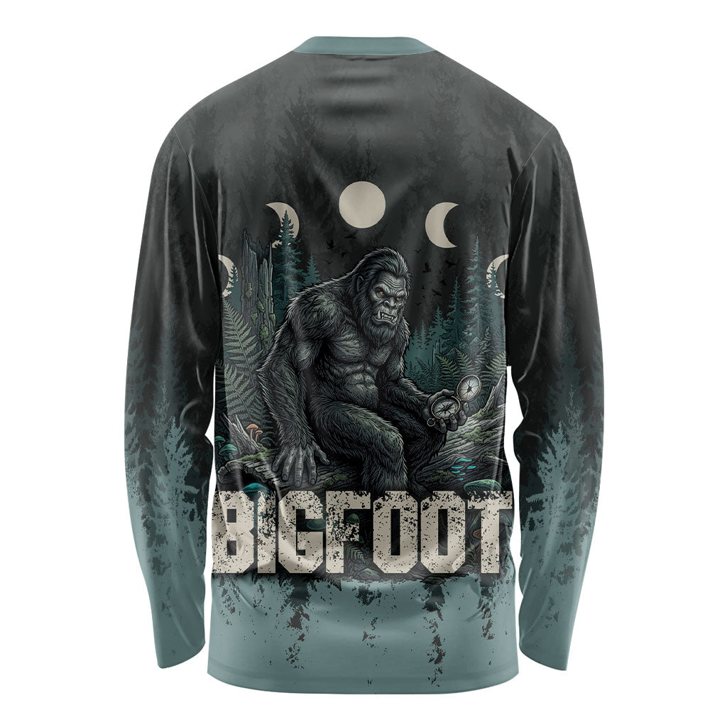 Bigfoot Wilderness Solitude Long Sleeve Shirt Cryptid Forest Graphic In Distressed Vintage Style
