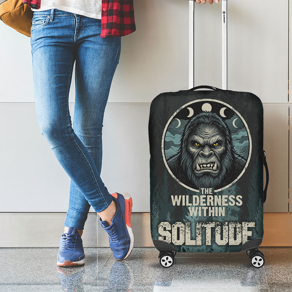Bigfoot Wilderness Solitude Luggage Cover Cryptid Forest Graphic In Distressed Vintage Style