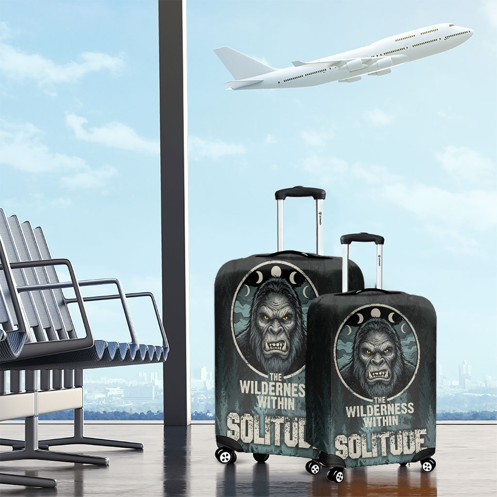 Bigfoot Wilderness Solitude Luggage Cover Cryptid Forest Graphic In Distressed Vintage Style