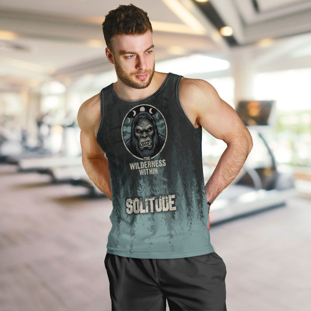 Bigfoot Wilderness Solitude Men Tank Top Cryptid Forest Graphic In Distressed Vintage Style