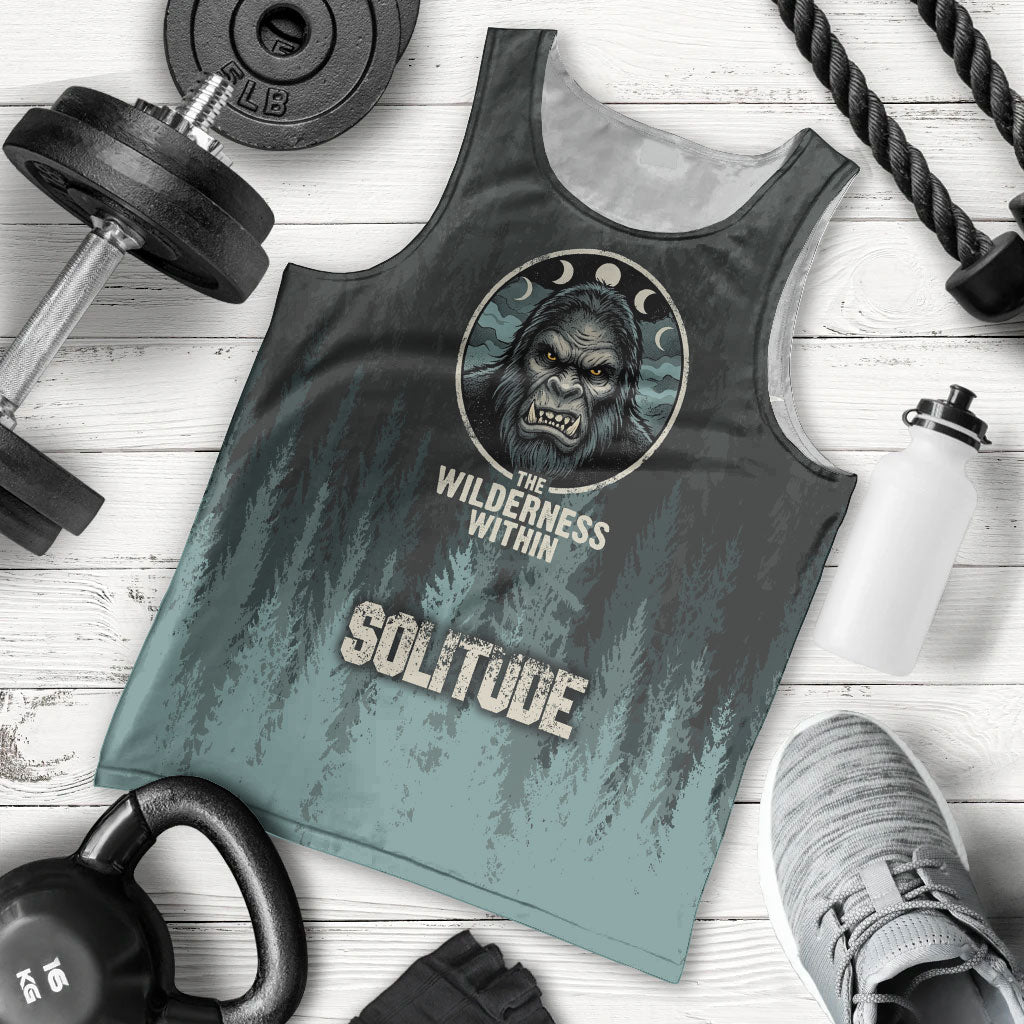 Bigfoot Wilderness Solitude Men Tank Top Cryptid Forest Graphic In Distressed Vintage Style
