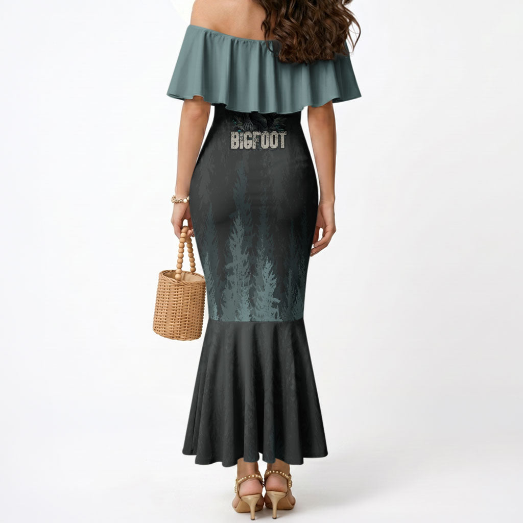 Bigfoot Wilderness Solitude Mermaid Dress Cryptid Forest Graphic In Distressed Vintage Style