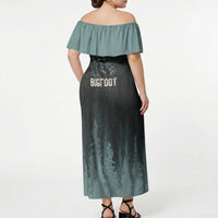 Bigfoot Wilderness Solitude Off Shoulder Maxi Dress Cryptid Forest Graphic In Distressed Vintage Style