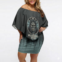 Bigfoot Wilderness Solitude Off Shoulder Short Dress Cryptid Forest Graphic In Distressed Vintage Style