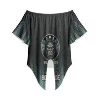 Bigfoot Wilderness Solitude Off Shoulder Wrap Waist Top Cryptid Forest Graphic In Distressed Vintage Style