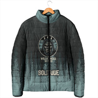 Bigfoot Wilderness Solitude Padded Jacket Cryptid Forest Graphic In Distressed Vintage Style