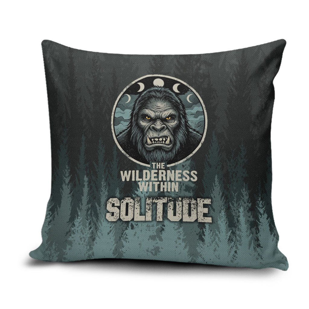 Bigfoot Wilderness Solitude Pillow Cover Cryptid Forest Graphic In Distressed Vintage Style