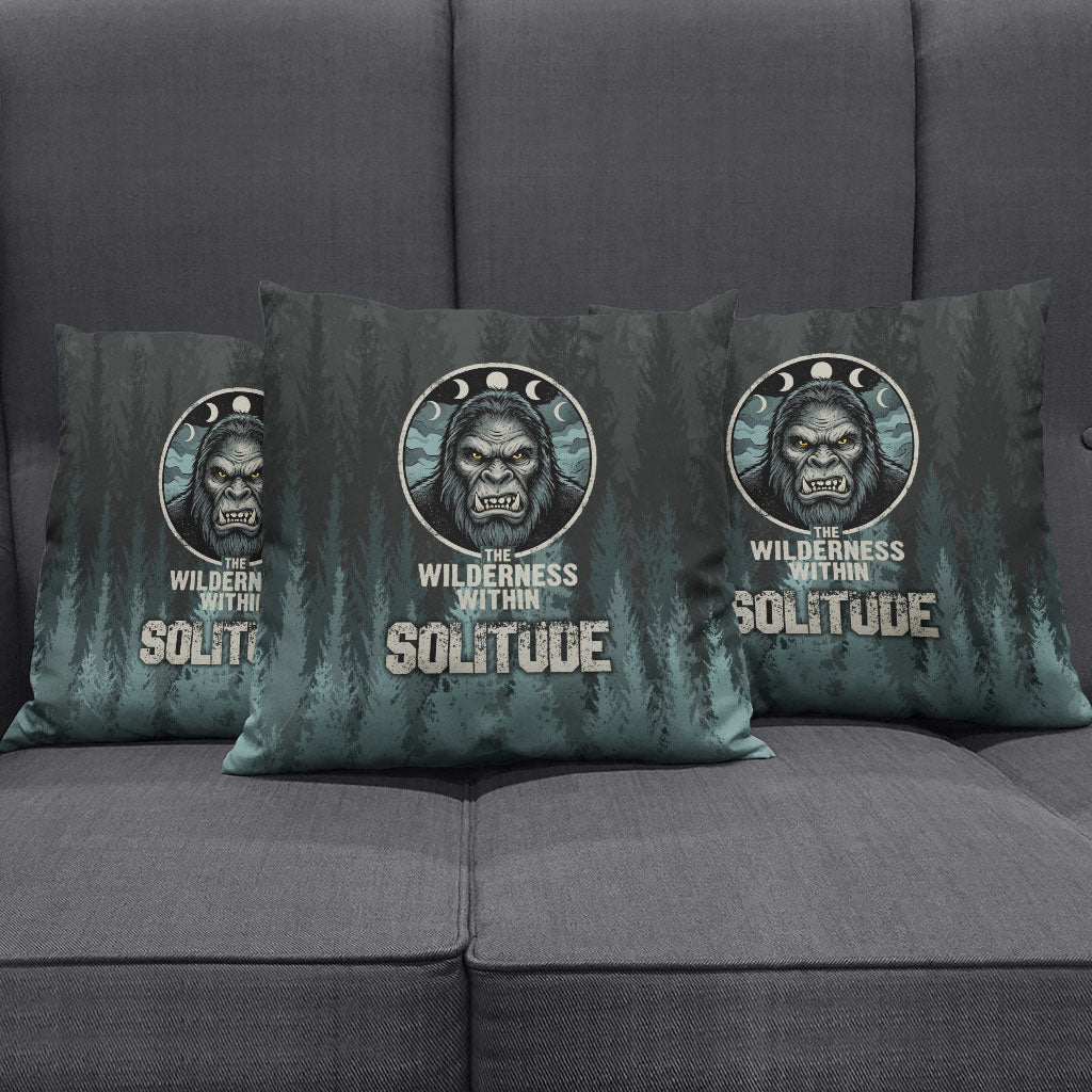 Bigfoot Wilderness Solitude Pillow Cover Cryptid Forest Graphic In Distressed Vintage Style