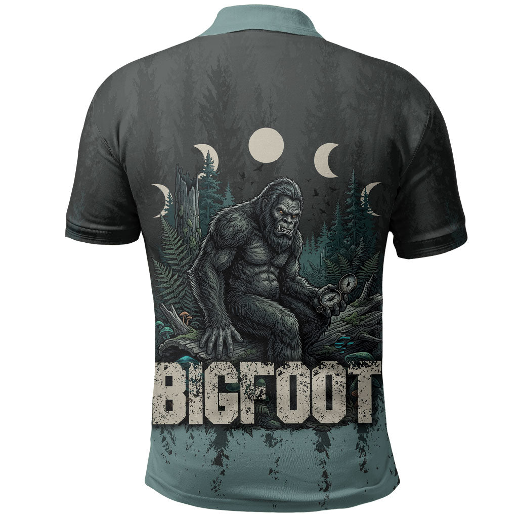 Bigfoot Wilderness Solitude Polo Shirt Cryptid Forest Graphic In Distressed Vintage Style