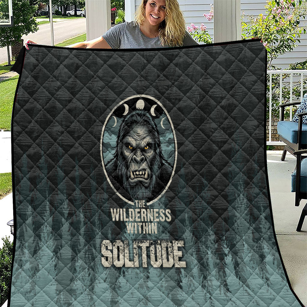 Bigfoot Wilderness Solitude Quilt Cryptid Forest Graphic In Distressed Vintage Style