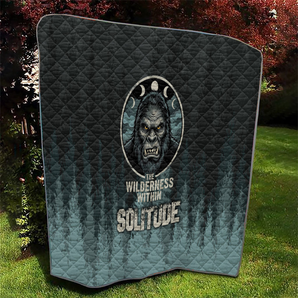 Bigfoot Wilderness Solitude Quilt Cryptid Forest Graphic In Distressed Vintage Style