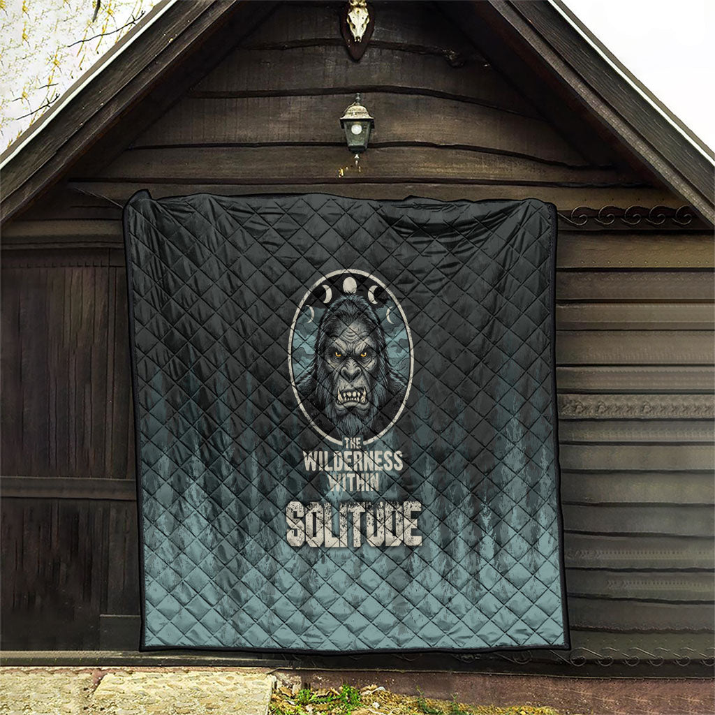 Bigfoot Wilderness Solitude Quilt Cryptid Forest Graphic In Distressed Vintage Style