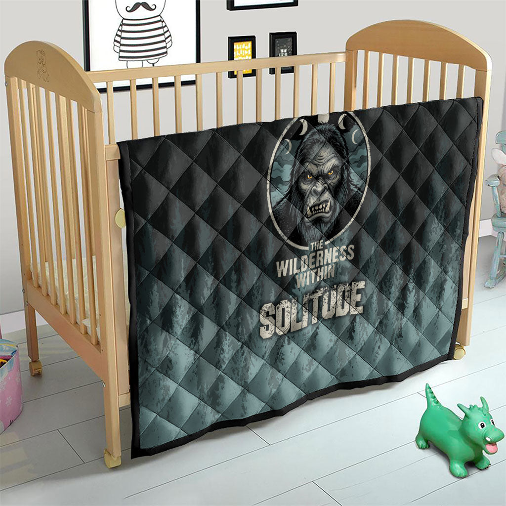 Bigfoot Wilderness Solitude Quilt Cryptid Forest Graphic In Distressed Vintage Style