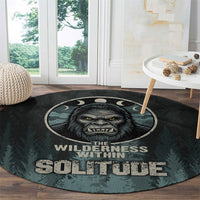 Bigfoot Wilderness Solitude Round Carpet Cryptid Forest Graphic In Distressed Vintage Style