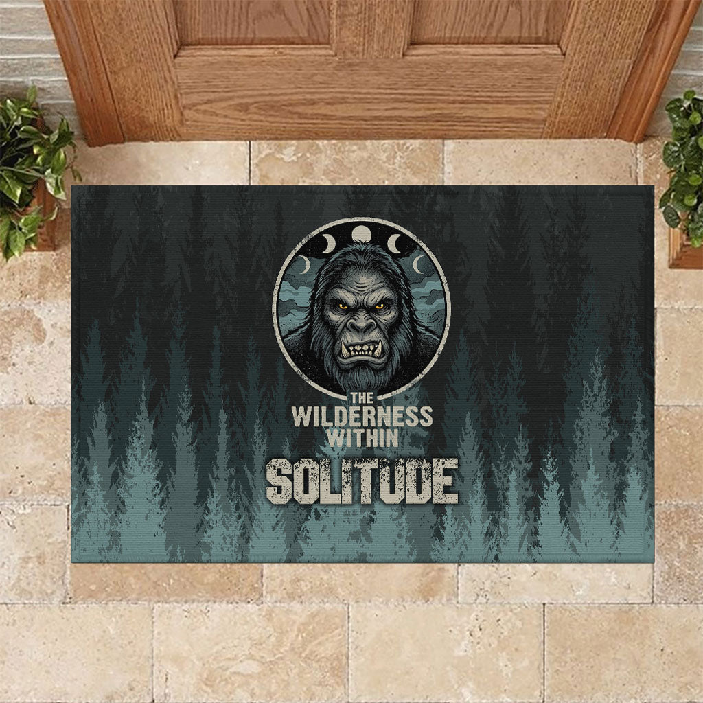 Bigfoot Wilderness Solitude Rubber Doormat Cryptid Forest Graphic In Distressed Vintage Style