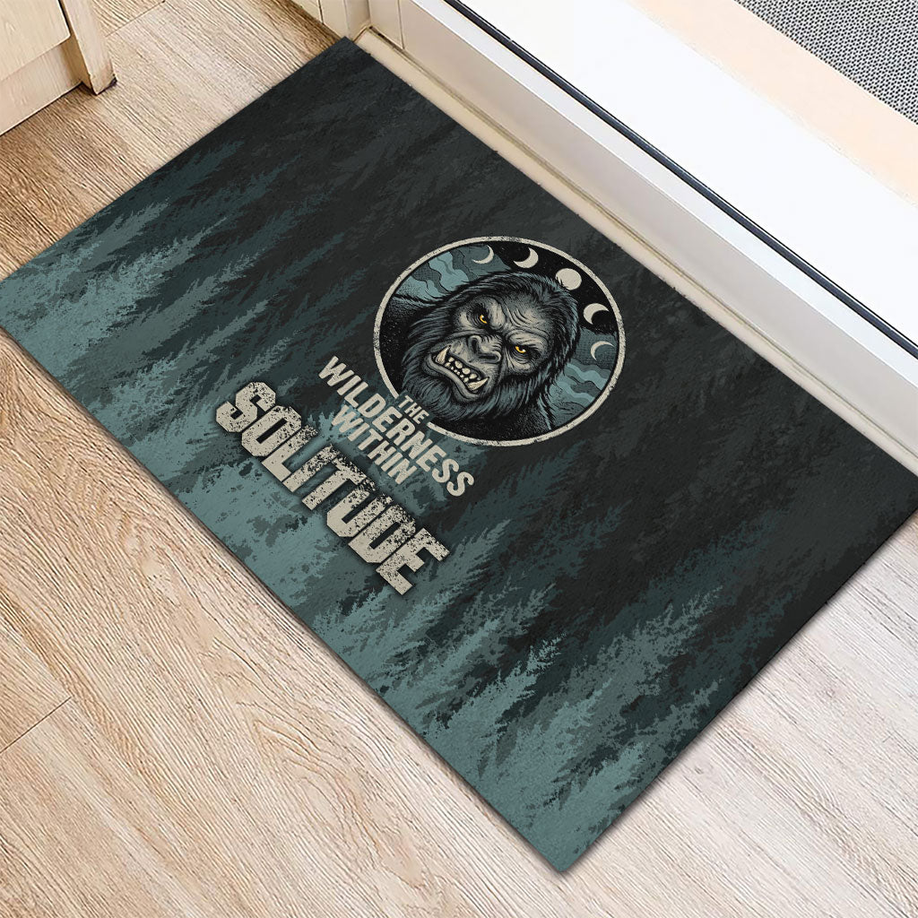 Bigfoot Wilderness Solitude Rubber Doormat Cryptid Forest Graphic In Distressed Vintage Style