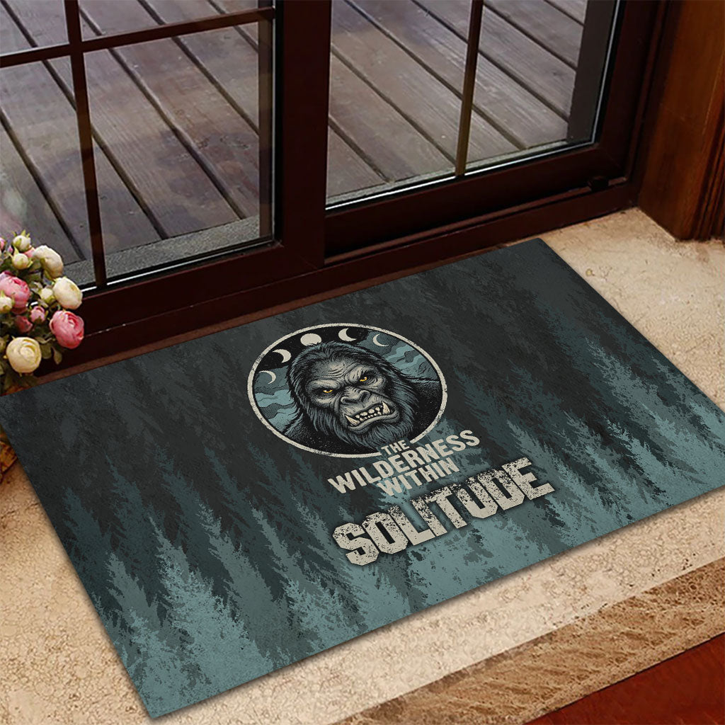 Bigfoot Wilderness Solitude Rubber Doormat Cryptid Forest Graphic In Distressed Vintage Style
