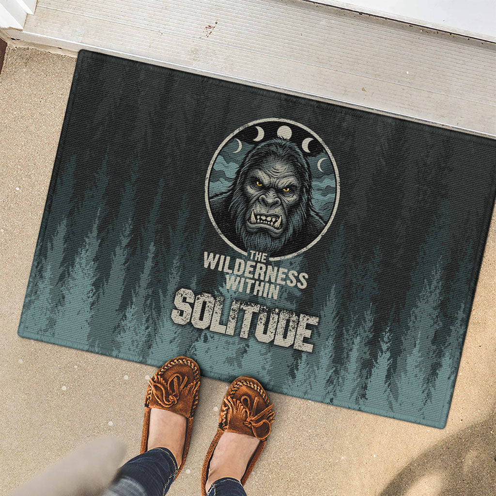 Bigfoot Wilderness Solitude Rubber Doormat Cryptid Forest Graphic In Distressed Vintage Style