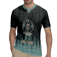 Bigfoot Wilderness Solitude Rugby Jersey Cryptid Forest Graphic In Distressed Vintage Style