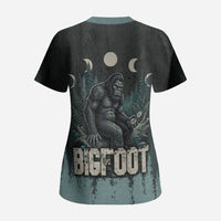 Bigfoot Wilderness Solitude Scrub Top Cryptid Forest Graphic In Distressed Vintage Style