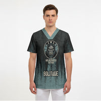 Bigfoot Wilderness Solitude Scrub Top Cryptid Forest Graphic In Distressed Vintage Style
