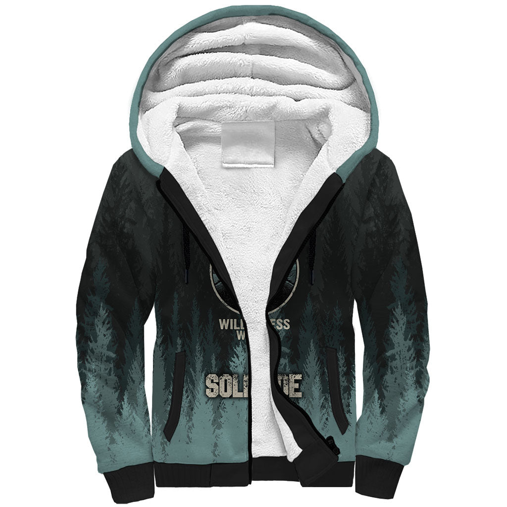Bigfoot Wilderness Solitude Sherpa Hoodie Cryptid Forest Graphic In Distressed Vintage Style