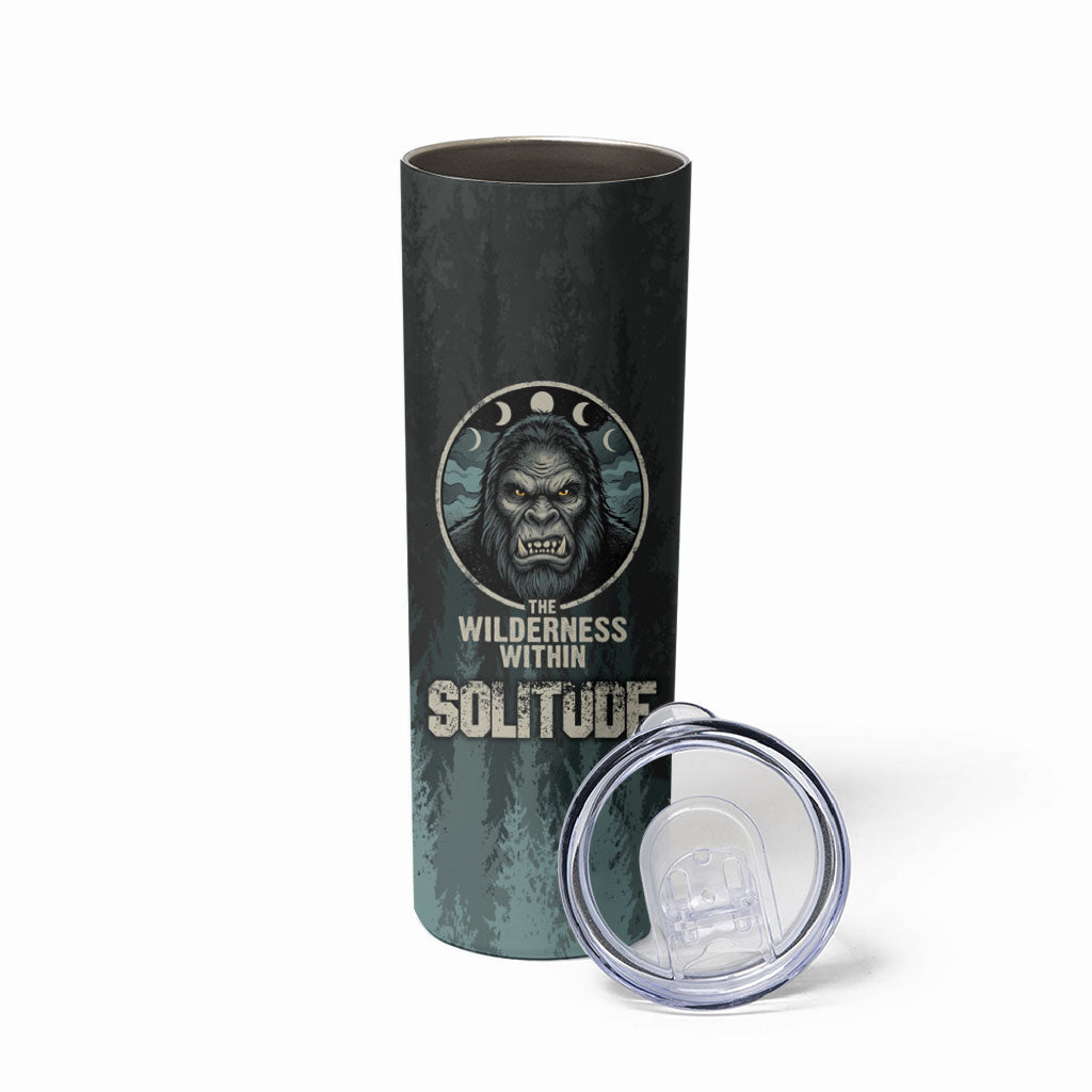 Bigfoot Wilderness Solitude Skinny Tumbler Cryptid Forest Graphic In Distressed Vintage Style