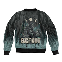 Bigfoot Wilderness Solitude Sleeve Zip Bomber Jacket Cryptid Forest Graphic In Distressed Vintage Style