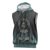 Bigfoot Wilderness Solitude Sleeveless Hoodie Cryptid Forest Graphic In Distressed Vintage Style