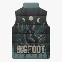 Bigfoot Wilderness Solitude Sleeveless Puffer Jacket Cryptid Forest Graphic In Distressed Vintage Style