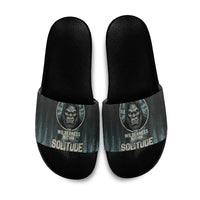 Bigfoot Wilderness Solitude Slide Sandals Cryptid Forest Graphic In Distressed Vintage Style