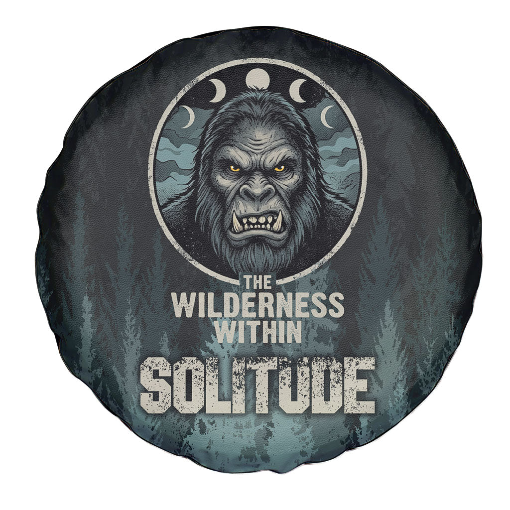 Bigfoot Wilderness Solitude Spare Tire Cover Cryptid Forest Graphic In Distressed Vintage Style