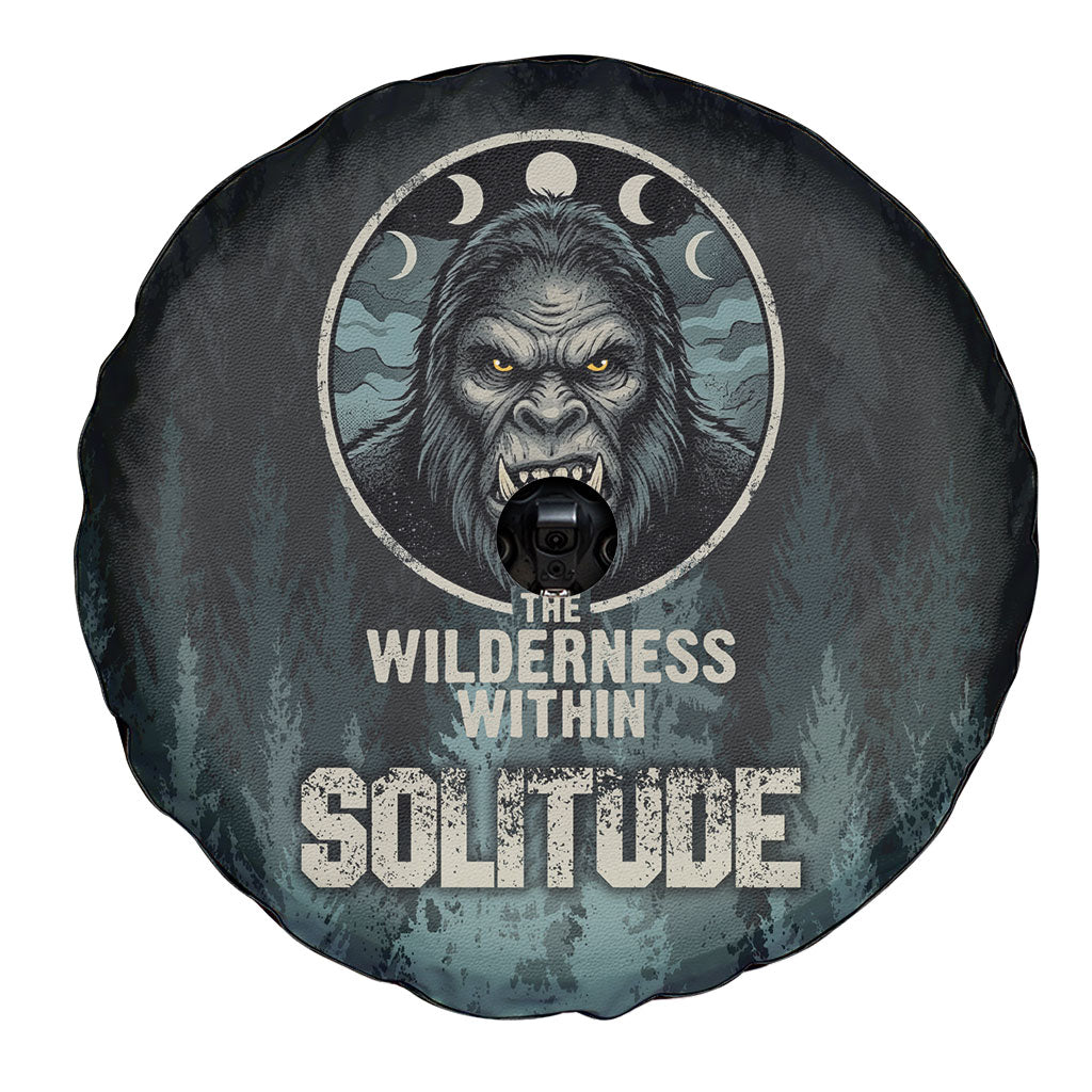 Bigfoot Wilderness Solitude Spare Tire Cover Cryptid Forest Graphic In Distressed Vintage Style