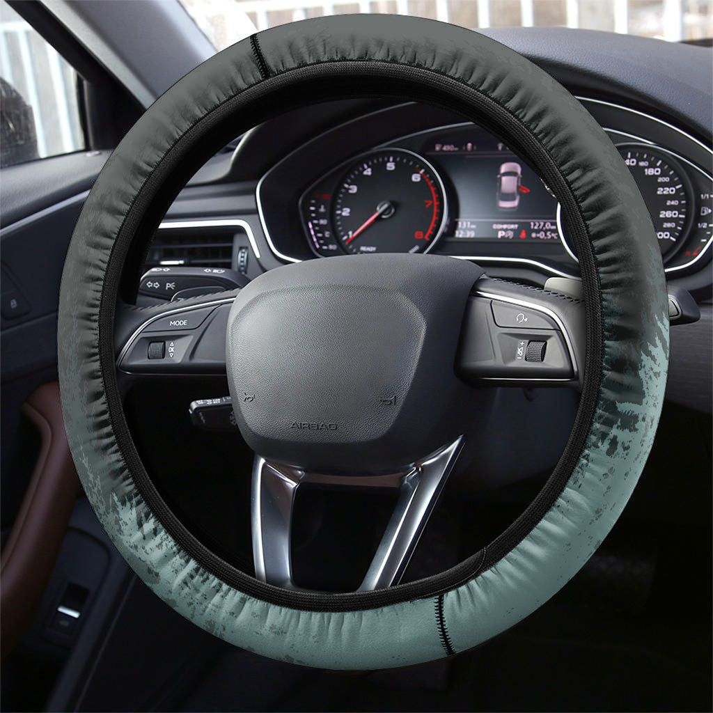 Bigfoot Wilderness Solitude Steering Wheel Cover Cryptid Forest Graphic In Distressed Vintage Style