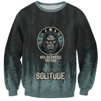 Bigfoot Wilderness Solitude Sweatshirt Cryptid Forest Graphic In Distressed Vintage Style