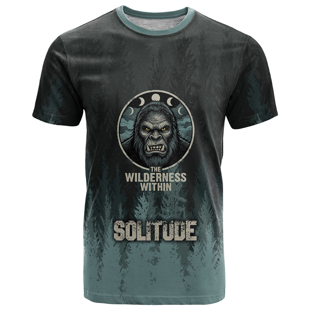 Bigfoot Wilderness Solitude T Shirt Cryptid Forest Graphic In Distressed Vintage Style