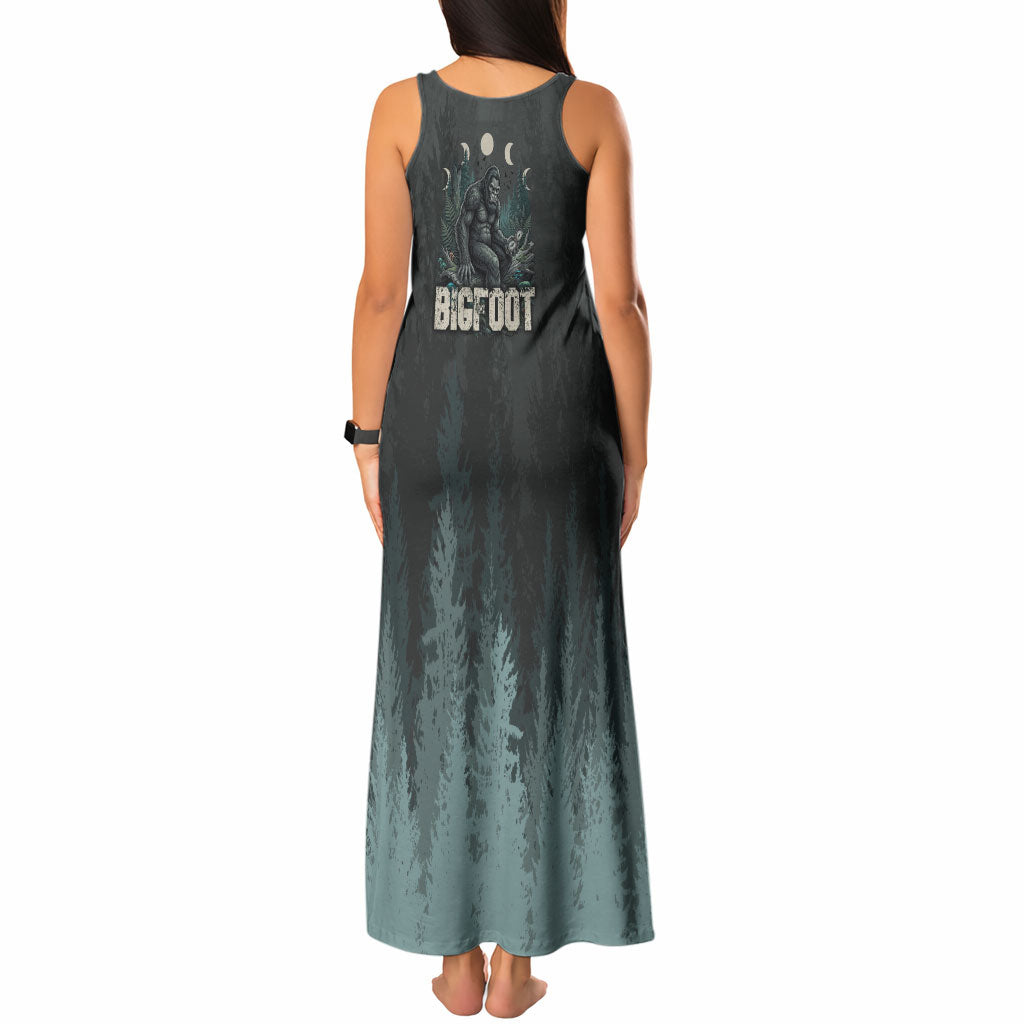 Bigfoot Wilderness Solitude Tank Maxi Dress Cryptid Forest Graphic In Distressed Vintage Style