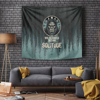 Bigfoot Wilderness Solitude Tapestry Cryptid Forest Graphic In Distressed Vintage Style