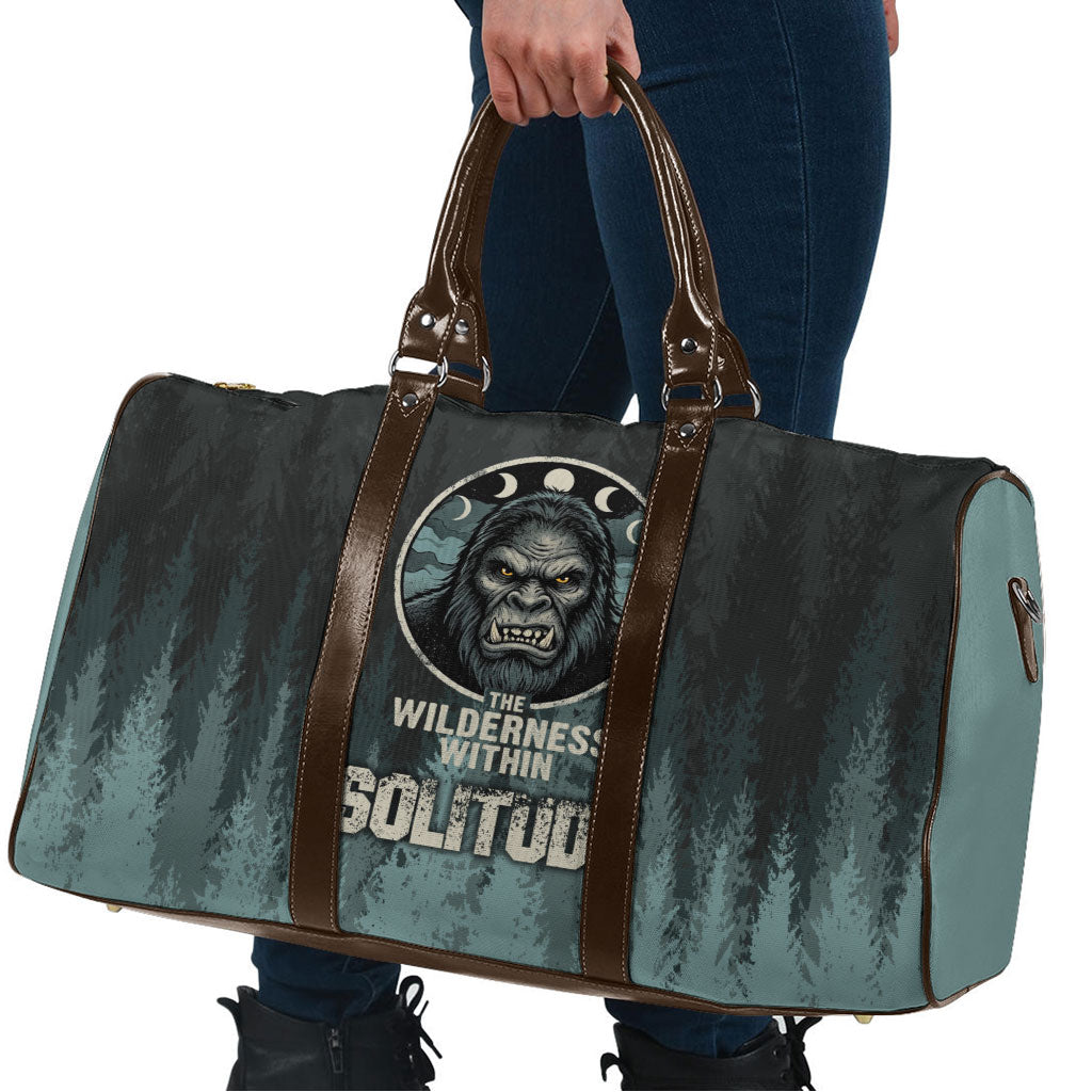 Bigfoot Wilderness Solitude Travel Bag Cryptid Forest Graphic In Distressed Vintage Style