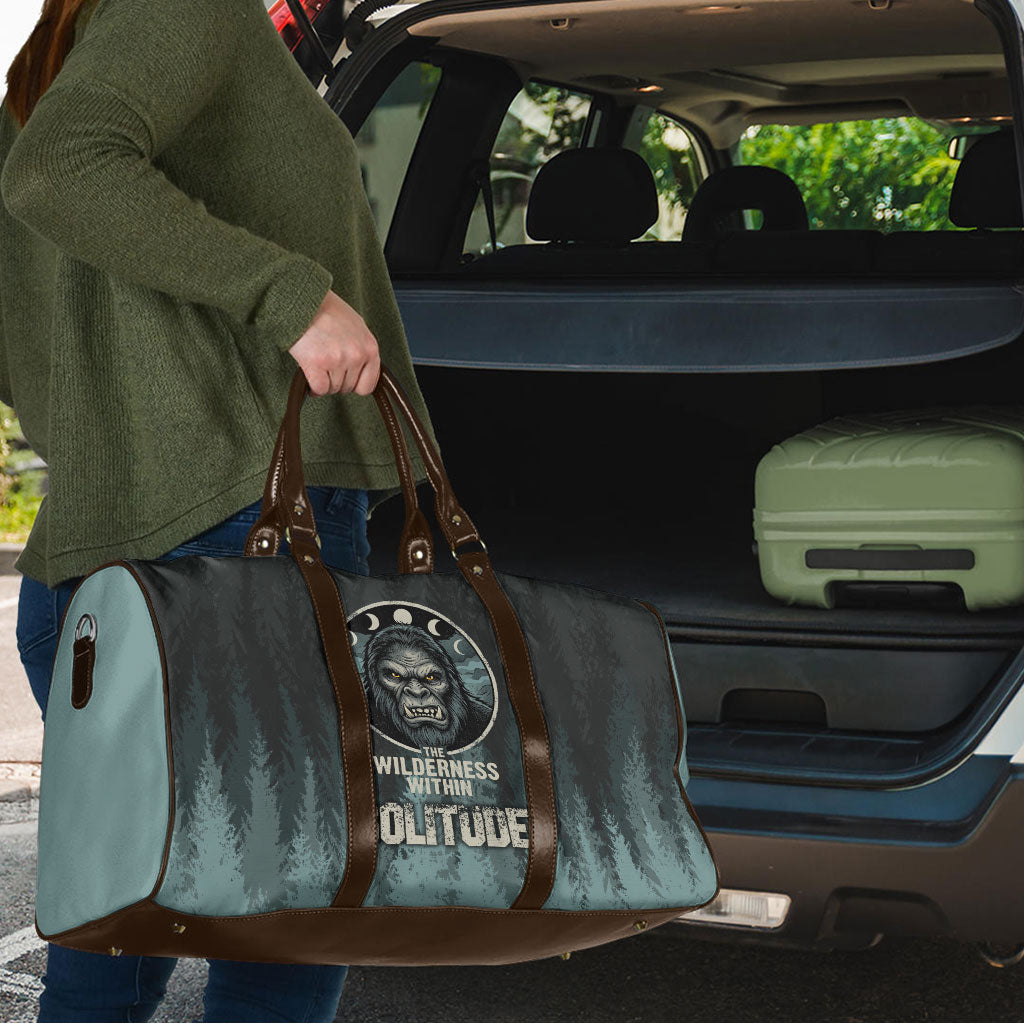 Bigfoot Wilderness Solitude Travel Bag Cryptid Forest Graphic In Distressed Vintage Style