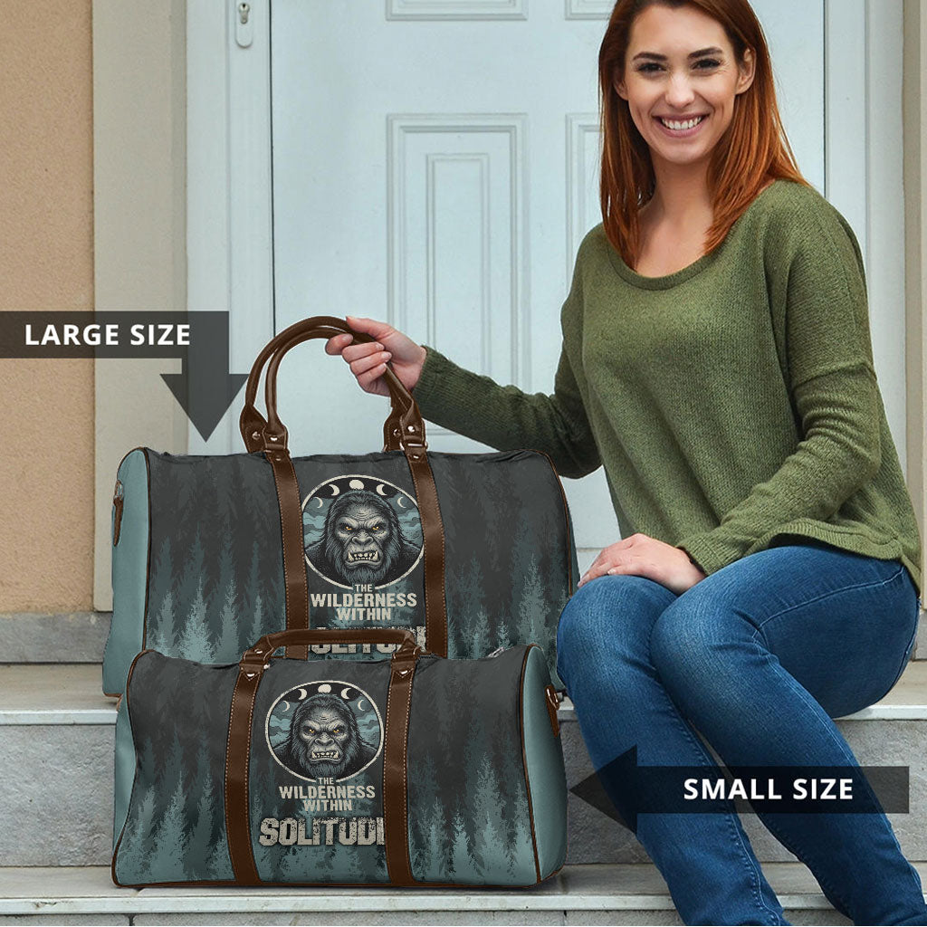 Bigfoot Wilderness Solitude Travel Bag Cryptid Forest Graphic In Distressed Vintage Style