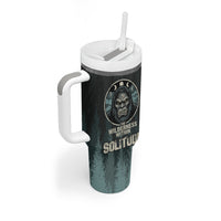 Bigfoot Wilderness Solitude Tumbler With Handle Cryptid Forest Graphic In Distressed Vintage Style