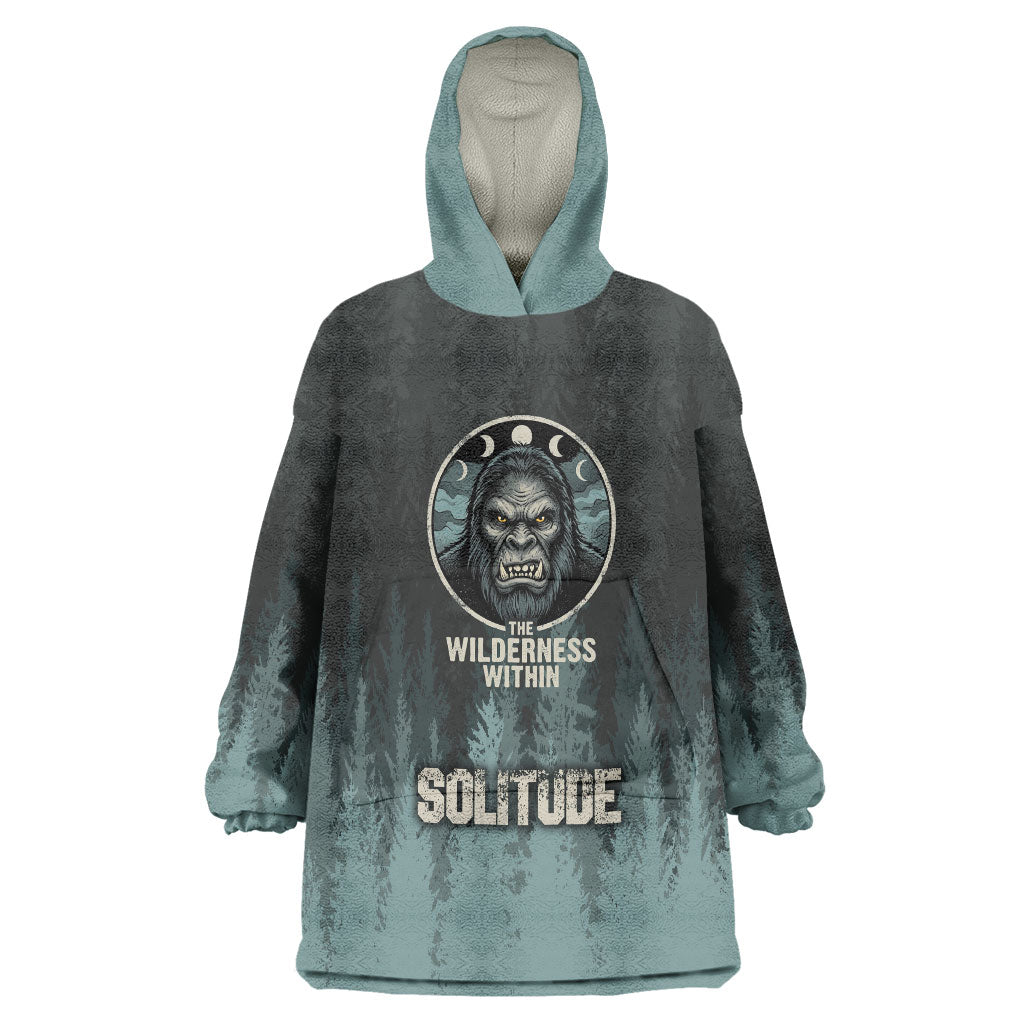 Bigfoot Wilderness Solitude Wearable Blanket Hoodie Cryptid Forest Graphic In Distressed Vintage Style